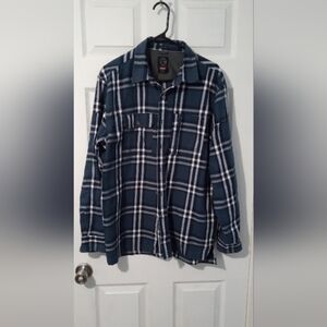 Wrangler Blue Plaid Casual Button Down Shirt
